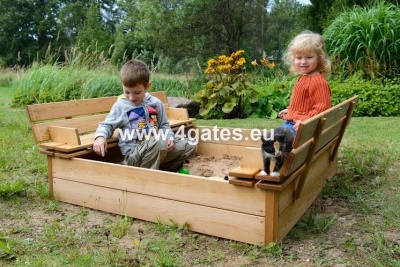 Square Sand Box with a Cover and Seats