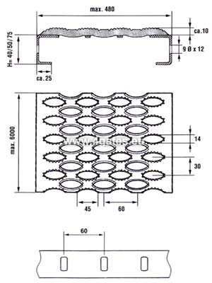 Cinkots profilēts metāla režģis; SERRATED; 2,5x40x300x6000mm